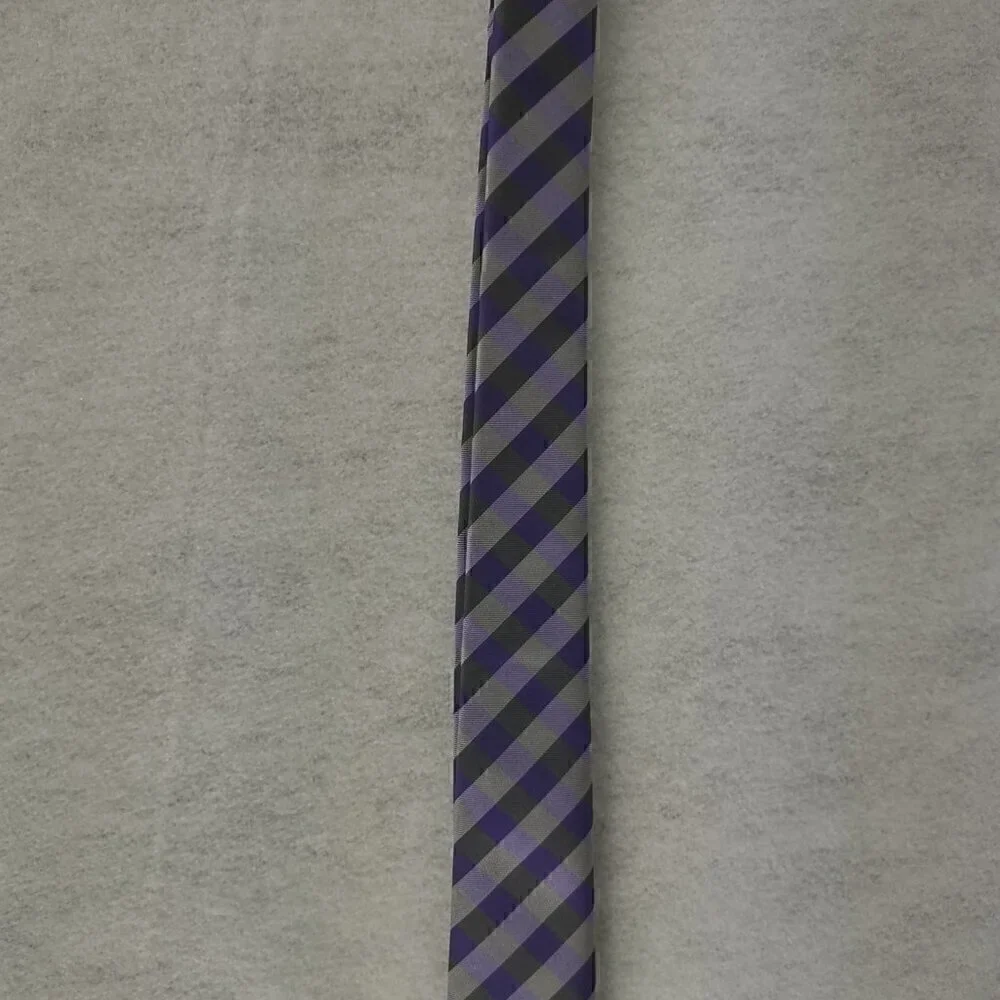 JF J. Ferrar Men's Purple, Gray, Dark Gray Striped 100% Polyester Men’ Neck Tie - Picture 5 of 12